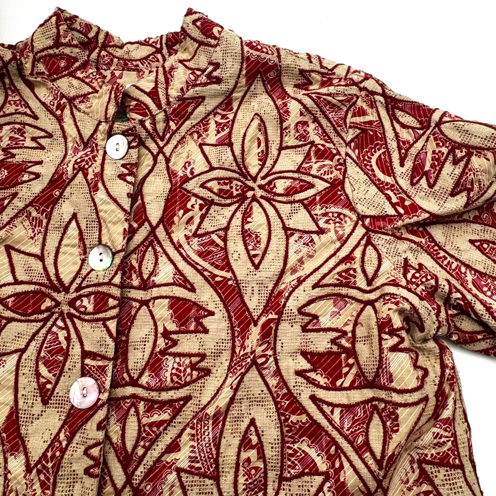 COLDWATER CREEK | Women's Small Embroidered Red Tan Floral Jacket Blazer Career